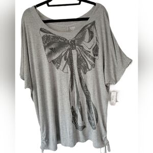 NWT A.N.A Women's Plus Size Scoop Neck Shirt with Beaded/Ruching Accents 1X